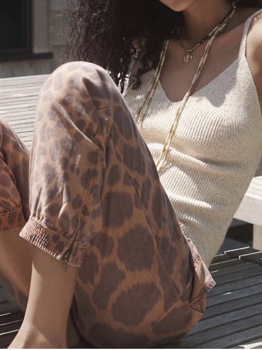 Anthropologie Tamarind Trousers Linen Giraffe Print Joggers Pants Size 8 - Picture 2 of 13